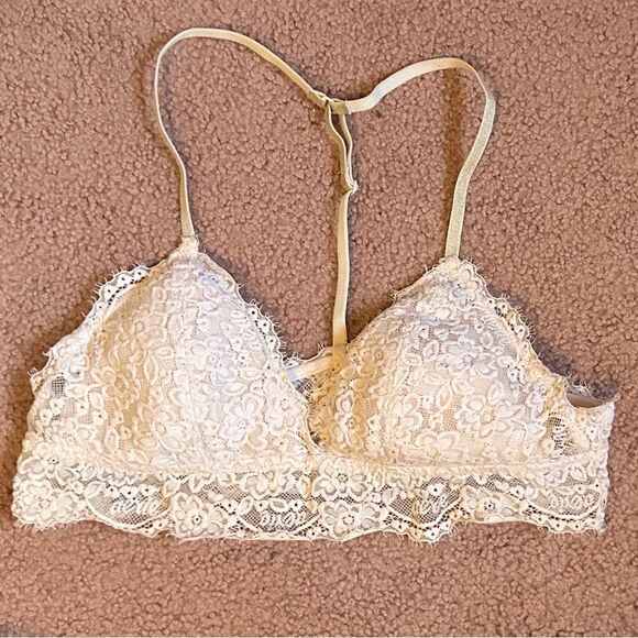 Aerie size small pale pink t strap bralette glitter strap lace - Picture 1 of 3